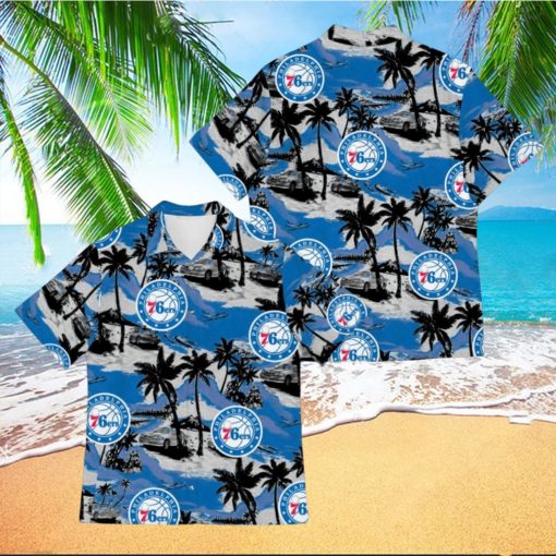 NBA Philadelphia 76Ers Palm Trees And Car Pattern Hawaiian Shirt