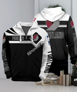 NBA Portland Trail Blazers Black White Zip Up Hoodie