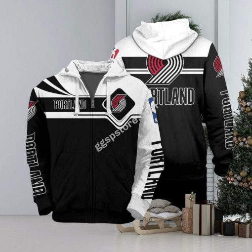 NBA Portland Trail Blazers Black White Zip Up Hoodie