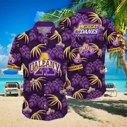 NCAA Albany Great Danes Hawaiian Shirt Palm Leaves Pattern Beach Gift For Friend hawaiian shirt