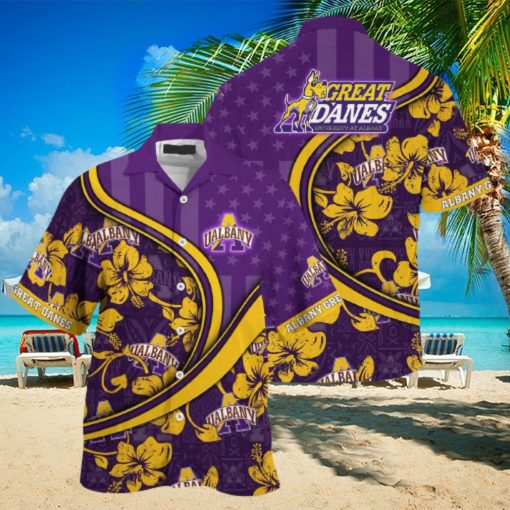 NCAA Albany Great Danes Hawaiian Shirt US Flag Flower Custom Name hawaiian shirt