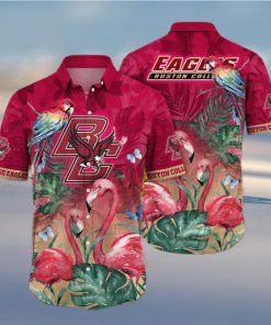 NCAA Boston College Eagles Hawaiian Shirt Pink Flamingo And Palm Leaves