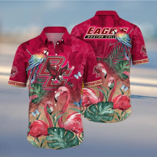 NCAA Boston College Eagles Hawaiian Shirt Pink Flamingo And Palm Leaves