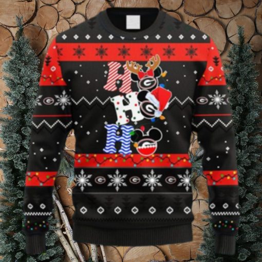 NCAA Christmas Georgia Bulldogs HoHoHo Mickey Christmas Ugly Sweater For Men Women