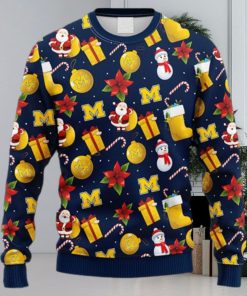 NCAA Christmas Michigan Wolverines Santa Claus Snowman Christmas Ugly Sweater For Men Women