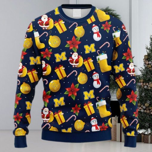 NCAA Christmas Michigan Wolverines Santa Claus Snowman Christmas Ugly Sweater For Men Women