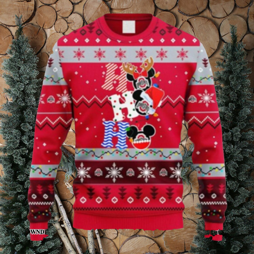 NCAA Christmas Ohio State Buckeyes HoHoHo Mickey Christmas Ugly Sweater For Men Women Sweater