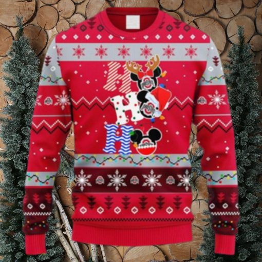 NCAA Christmas Ohio State Buckeyes HoHoHo Mickey Christmas Ugly Sweater For Men Women