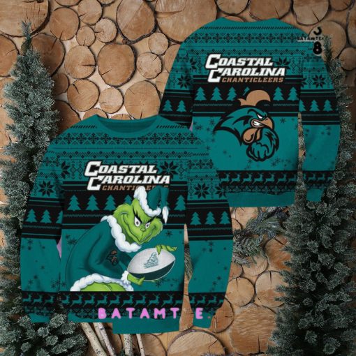 NCAA Coastal Carolina Chanticleers Grinch Myrtle Beach Invitational Ugly Christmas Sweater