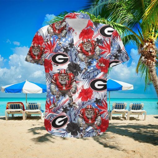 NCAA Georgia Bulldogs UGA Hawaiian Shirt,Aloha Shirt,Tropical Flora Beach Lovers Gift