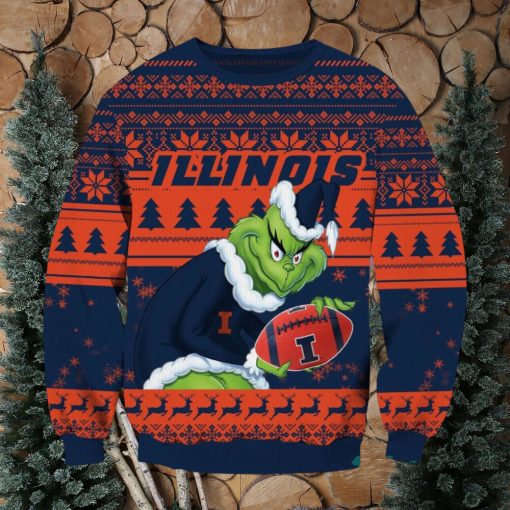 NCAA Illinois Fighting Illini Grinch AOP Ugly Christmas Sweater Christmas Gift For Men And Women