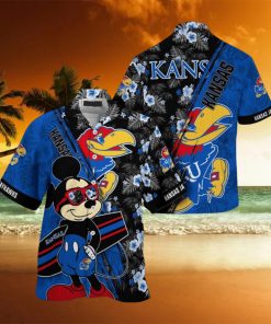 NCAA Kansas Jayhawks Hawaiian Shirt Mickey And Floral Pattern