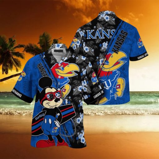 NCAA Kansas Jayhawks Hawaiian Shirt Mickey And Floral Pattern