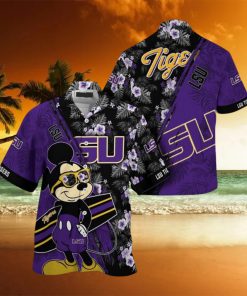NCAA Lsu Tigers Hawaiian Shirt Mickey And Floral Pattern
