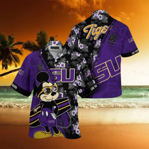 NCAA Lsu Tigers Hawaiian Shirt Mickey And Floral Pattern