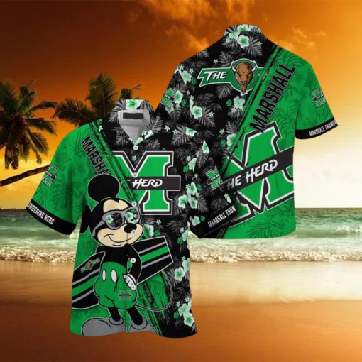 NCAA Marshall Thundering Herd Hawaiian Shirt Mickey And Floral Pattern
