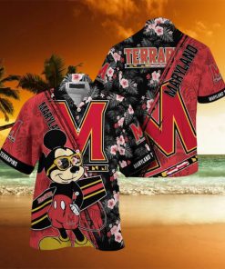 NCAA Maryland Terrapins Hawaiian Shirt Mickey And Floral Pattern