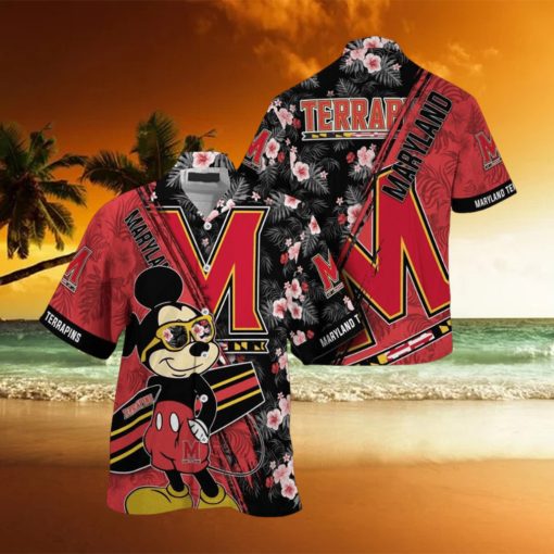 NCAA Maryland Terrapins Hawaiian Shirt Mickey And Floral Pattern