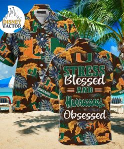 NCAA Miami Hurricanes Hawaiian Shirt Stress Blessed Obsessed