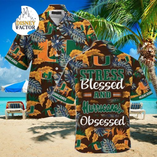 NCAA Miami Hurricanes Hawaiian Shirt Stress Blessed Obsessed