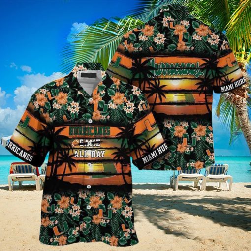 NCAA Miami Hurricanes Hawaiian Shirt traopical flower