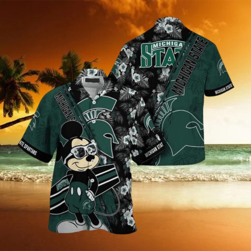NCAA Michigan State Spartans Hawaiian Shirt Mickey And Floral Pattern