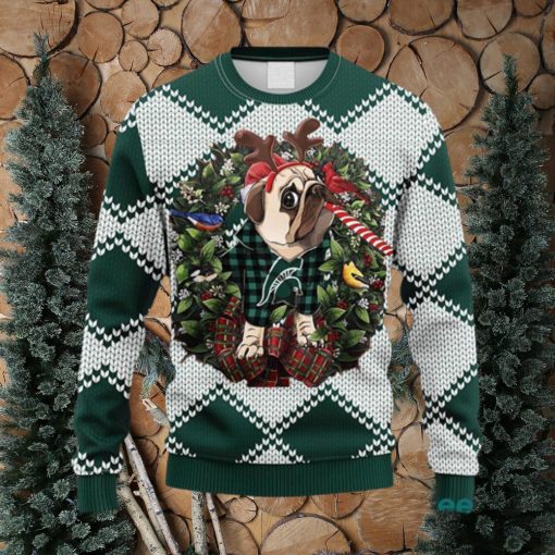 NCAA Michigan State Spartans Pub Dog Christmas Ugly 3D Knitted Sweater For Men And Women Gift Ugly Christmas