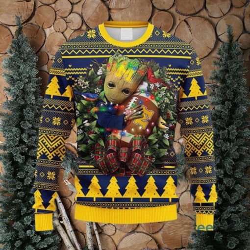 NCAA Michigan Wolverines Groot Hug Christmas Ugly 3D Knitted Sweater For Men And Women Gift Ugly Christmas