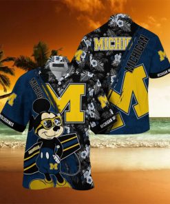 NCAA Michigan Wolverines Hawaiian Shirt Mickey And Floral Pattern