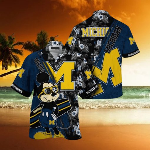 NCAA Michigan Wolverines Hawaiian Shirt Mickey And Floral Pattern