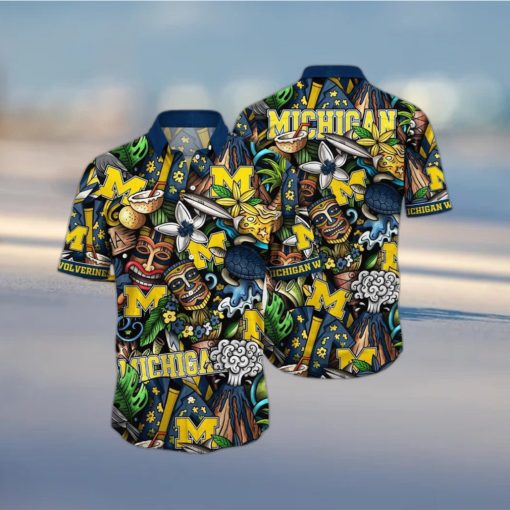 NCAA Michigan Wolverines Tiki Hippie Hawaiian Shirt The Perfect Summer Vibe For FootBall Fans