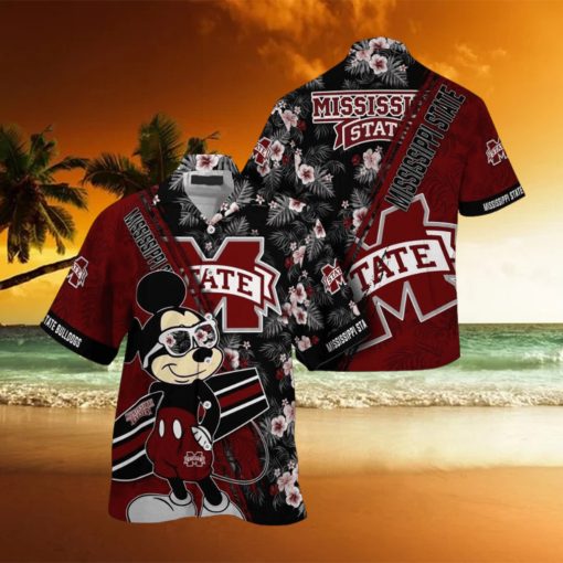 NCAA Mississippi State Bulldogs Hawaiian Shirt Mickey And Floral Pattern