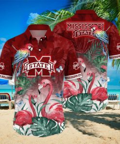 NCAA Mississippi State Bulldogs Hawaiian Shirt Pink Flamingo And Palm Leaves Beach Gift For Him