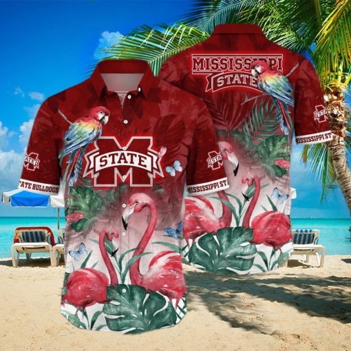 NCAA Mississippi State Bulldogs Hawaiian Shirt Pink Flamingo And Palm Leaves Beach Gift For Him