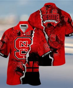 NCAA NC State Wolfpack Hawaiian Shirt Custom Name Palm Leaves Pattern