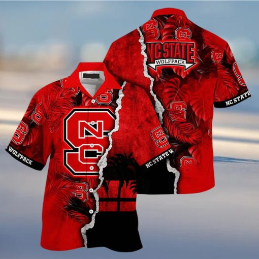 NCAA NC State Wolfpack Hawaiian Shirt Custom Name Palm Leaves Pattern