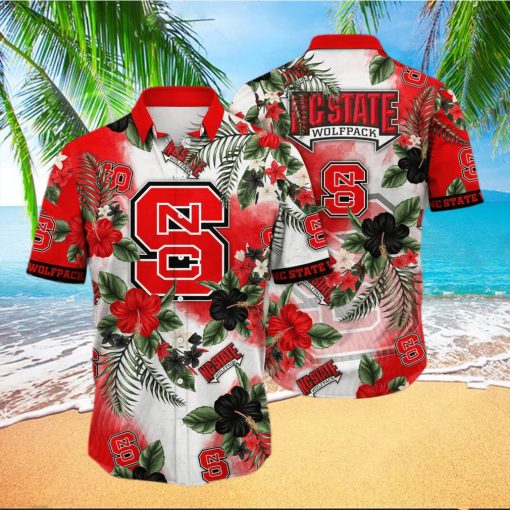 NCAA NC State Wolfpack Hawaiian Shirt Hibiscus Flowers Pattern