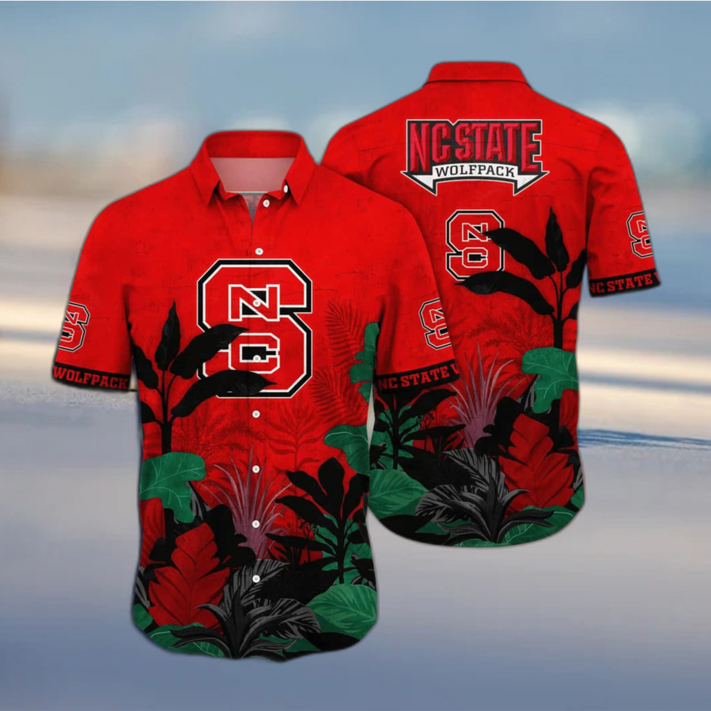 Nc State Wolfpack NCAA Us Flag Flower Button Up Hawaiian Shirt And