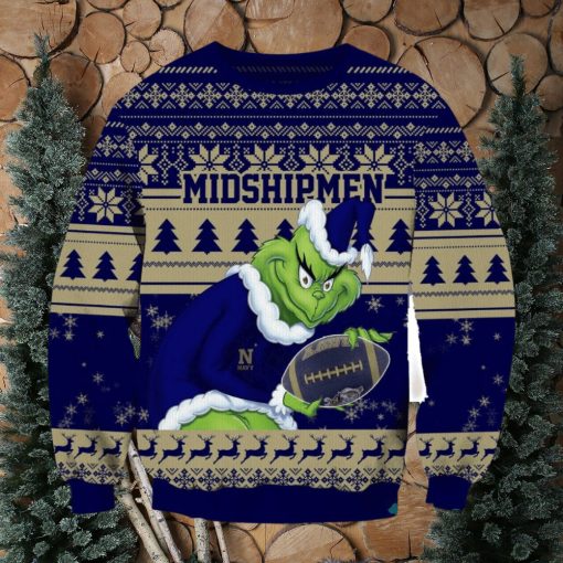 NCAA Navy Midshipmen Grinch AOP Ugly Christmas Sweater Christmas Gift For Men And Women