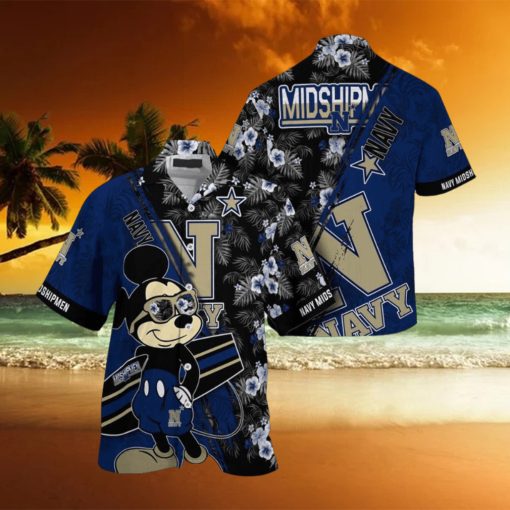 NCAA Navy Midshipmen Hawaiian Shirt Mickey And Floral Pattern