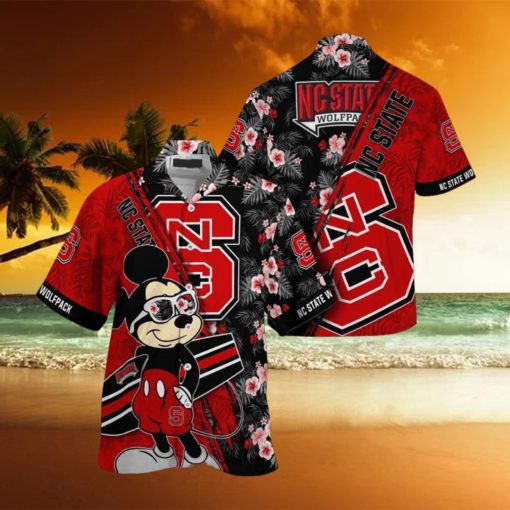 NCAA Nc State Wolfpack Hawaiian Shirt Mickey And Floral Pattern