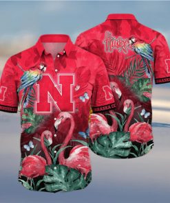 NCAA Nebraska Cornhuskers Hawaiian Shirt Pink Flamingo And Palm Leaves