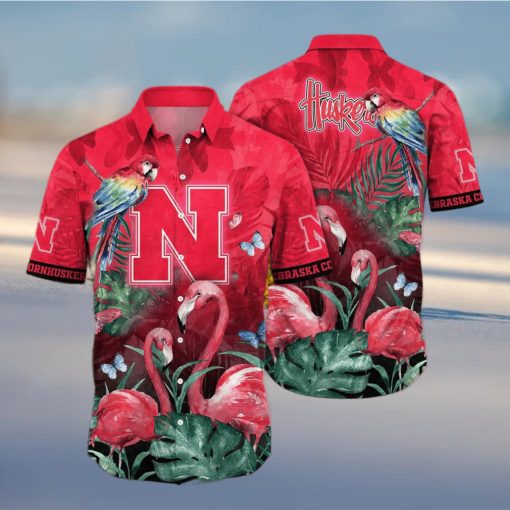 NCAA Nebraska Cornhuskers Hawaiian Shirt Pink Flamingo And Palm Leaves