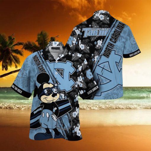 NCAA North Carolina Tar Heels Hawaiian Shirt Mickey And Floral Pattern