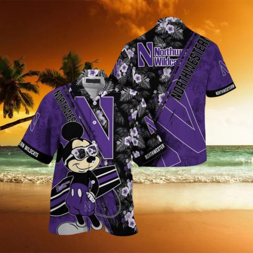NCAA Northwestern Wildcats Hawaiian Shirt Mickey And Floral Pattern