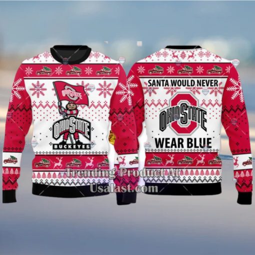 NCAA Ohio State Buckeyes Santa Would Never Wear Blue Ugly Christmas Sweater