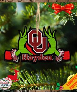 NCAA Oklahoma Sooners Grinch Christmas Ornament Personalized Your Name 2023 Christmas Tree Decorations