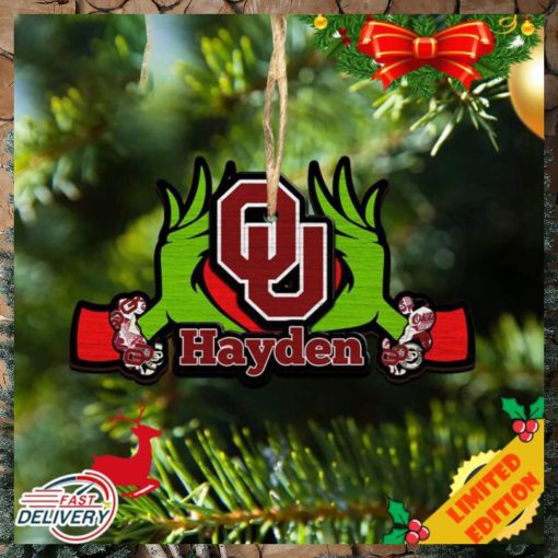 NCAA Oklahoma Sooners Grinch Christmas Ornament Personalized Your Name 2023 Christmas Tree Decorations