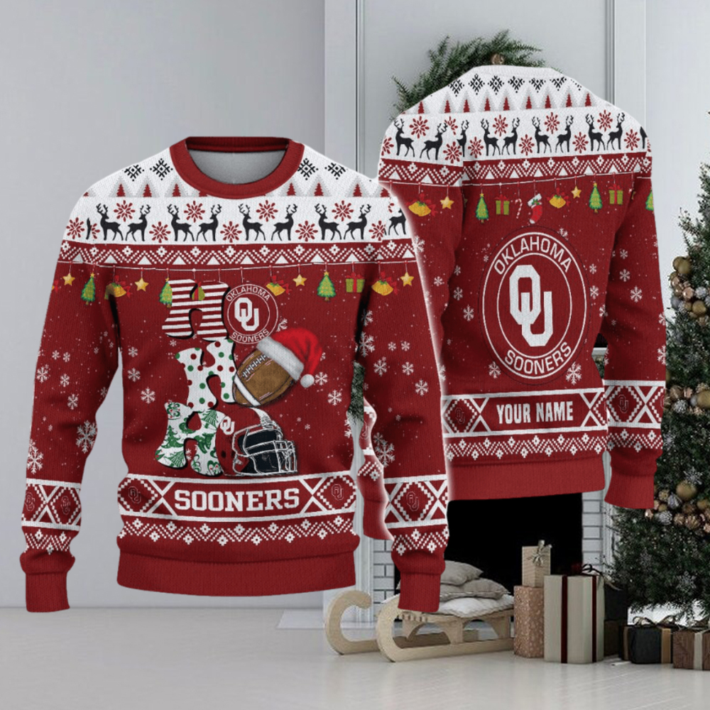 NCAA Oklahoma Sooners HO HO HO Custom Ugly Christmas Sweater NCAA Oklahoma Sooners HO HO HO Custom Ugly Christmas Sweater