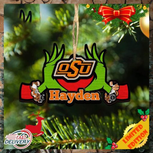 NCAA Oklahoma State Cowboys Grinch Christmas Ornament Personalized Your Name 2023 Christmas Tree Decorations